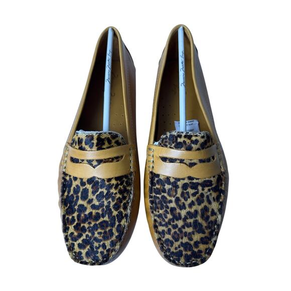 Massimo Matteo Penny Loafer Driver Slip On Women's 9.5 Tan Leather Cheeta Vamp - Picture 2 of 12